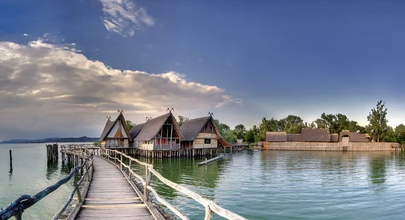 Prehistoric Pile Dwellings at Edge of Lake