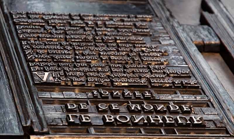 Movable type on Press present at printing museum