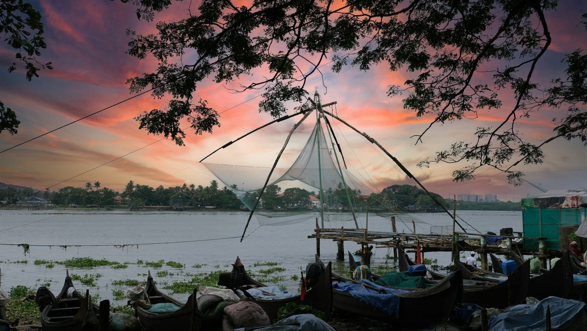 Chinese Fishing Nets, creating amazing backdrop at sunset 