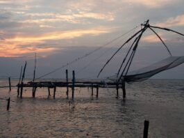 Chinese fishing nets at sunset, Fort Kochi, Kerala
