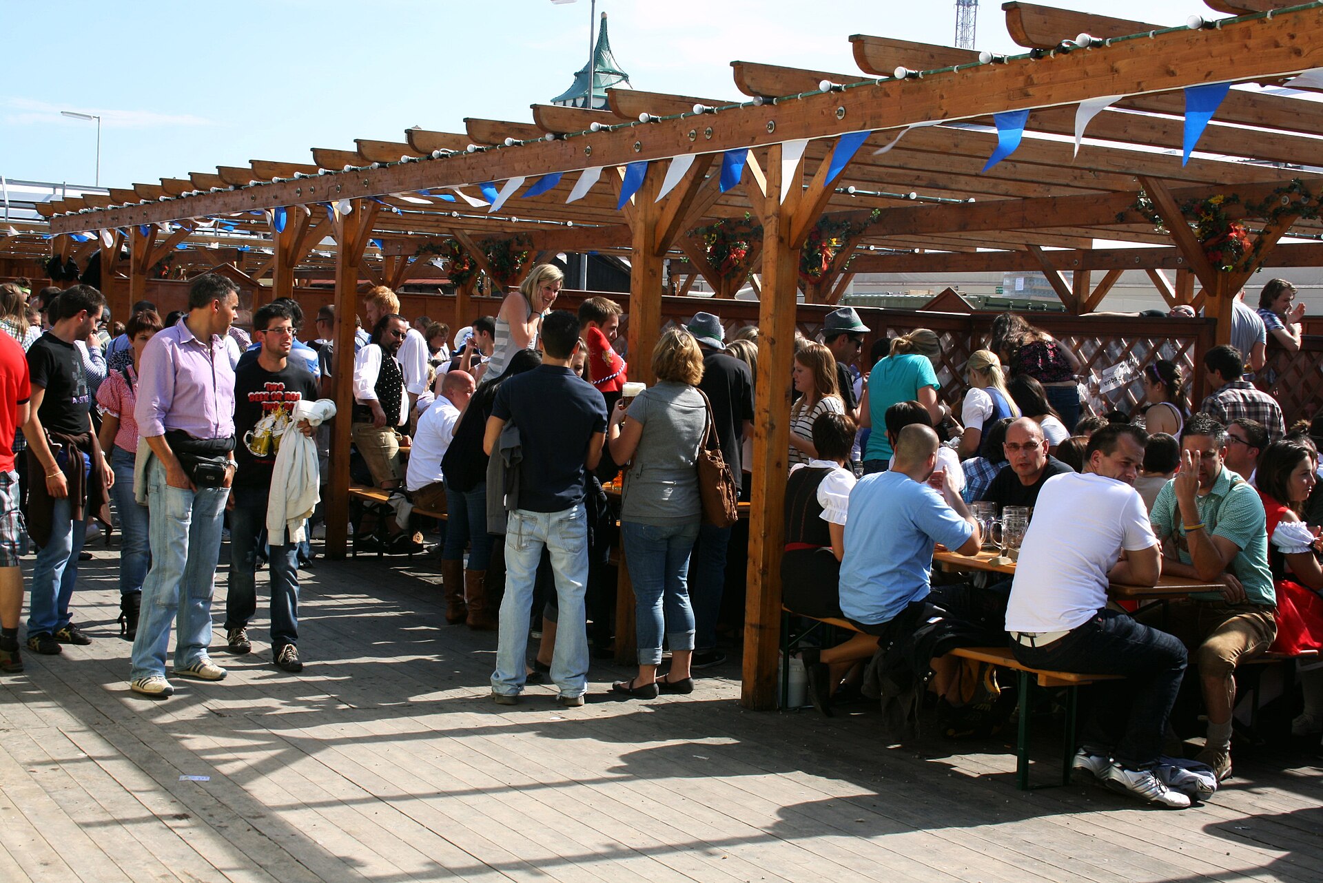 Walk-in beer garden outside the Hofbrau tent at Oktoberfest