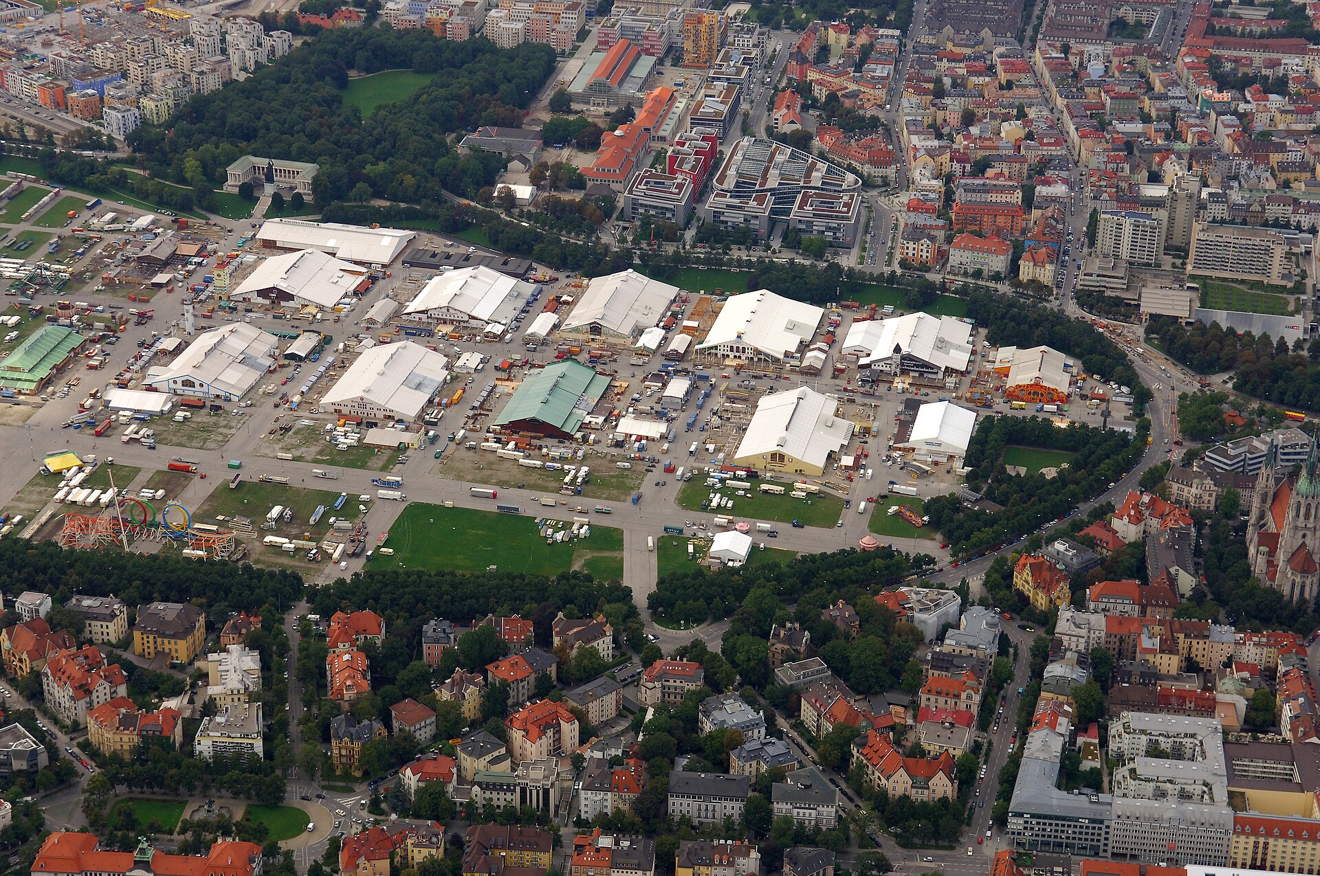 Aerial view of Theresienwiese Oktoberfest grounds in Munich