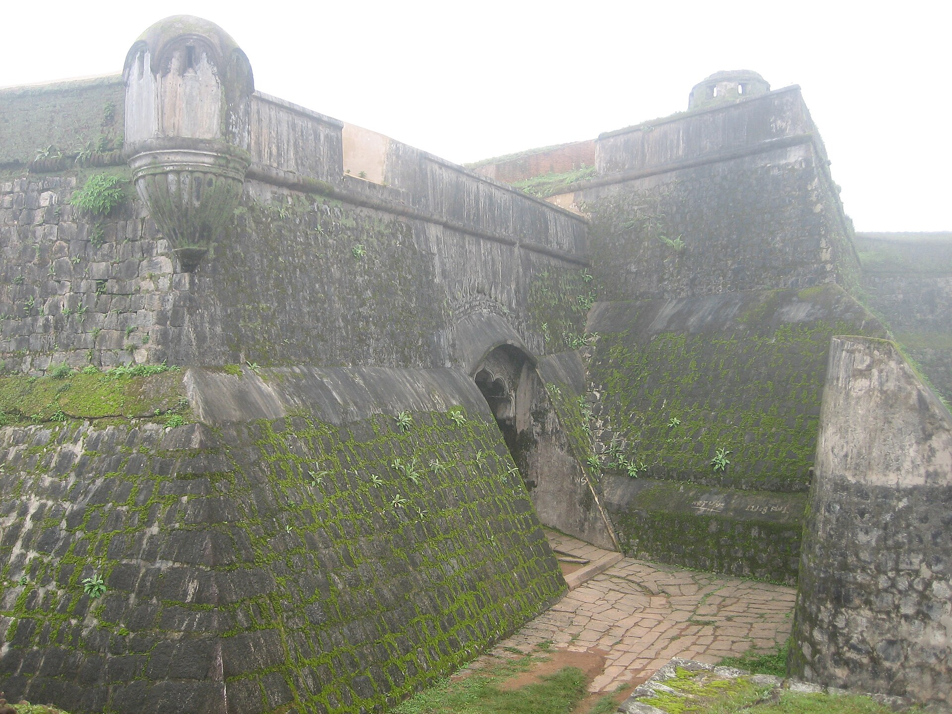 Stone walls of the star shaped Manjarabad Fort in Sakleshpur