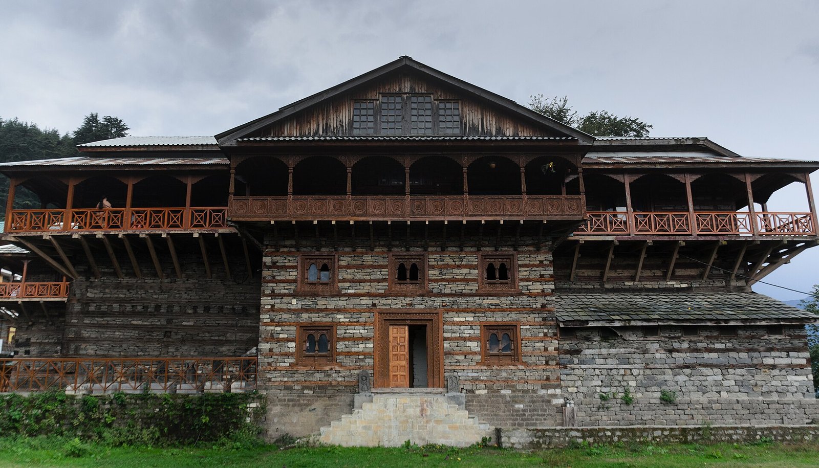 Stone and timber facade of Naggar Castle in the Kullu valley