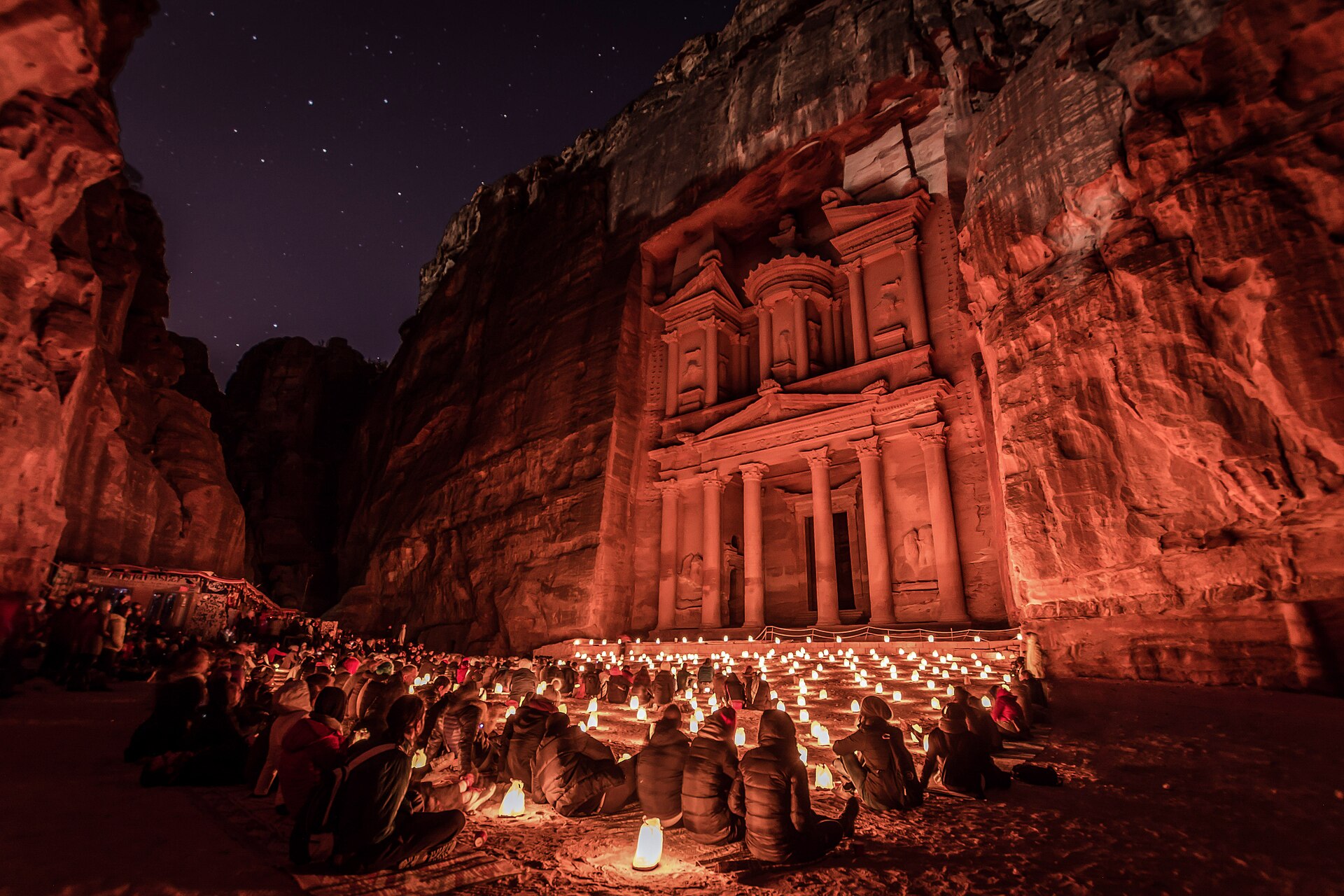 Petra by Night candles in front of the Treasury Jordan