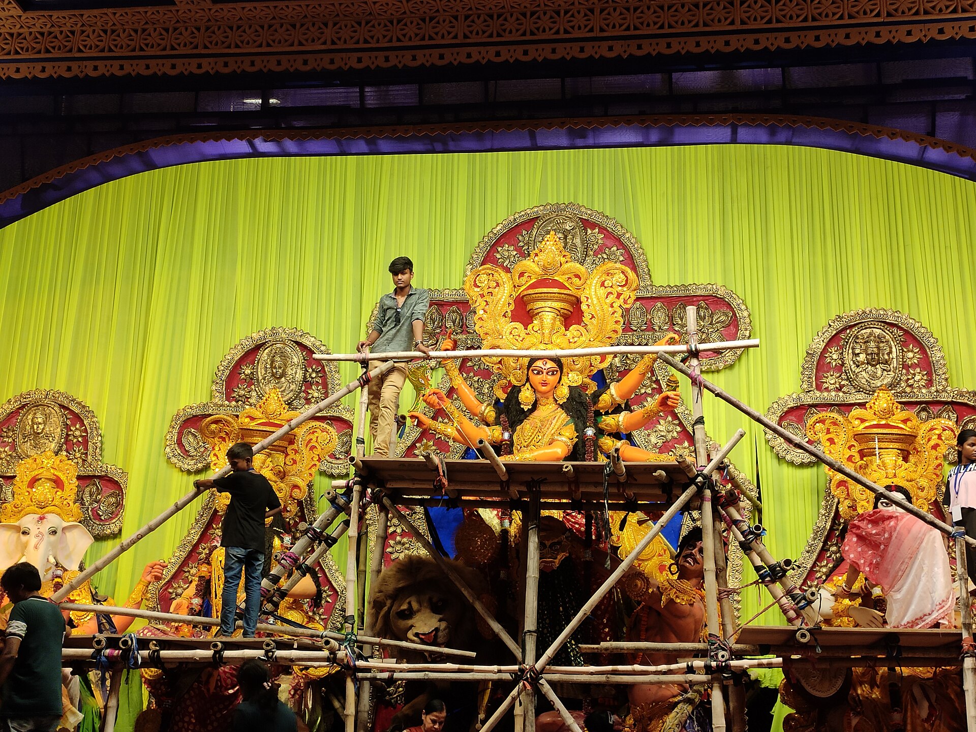 Women smearing vermilion on each other during Sindoor Khela on Vijayadashami in Kolkata