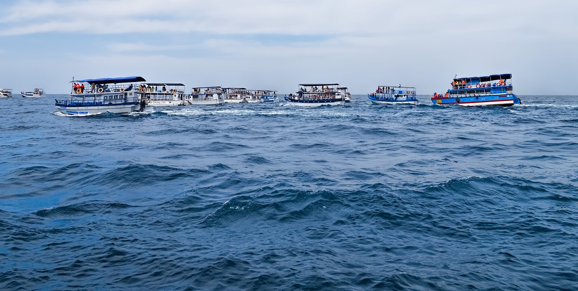 Whale watching boats off Mirissa racing towards a reported sighting