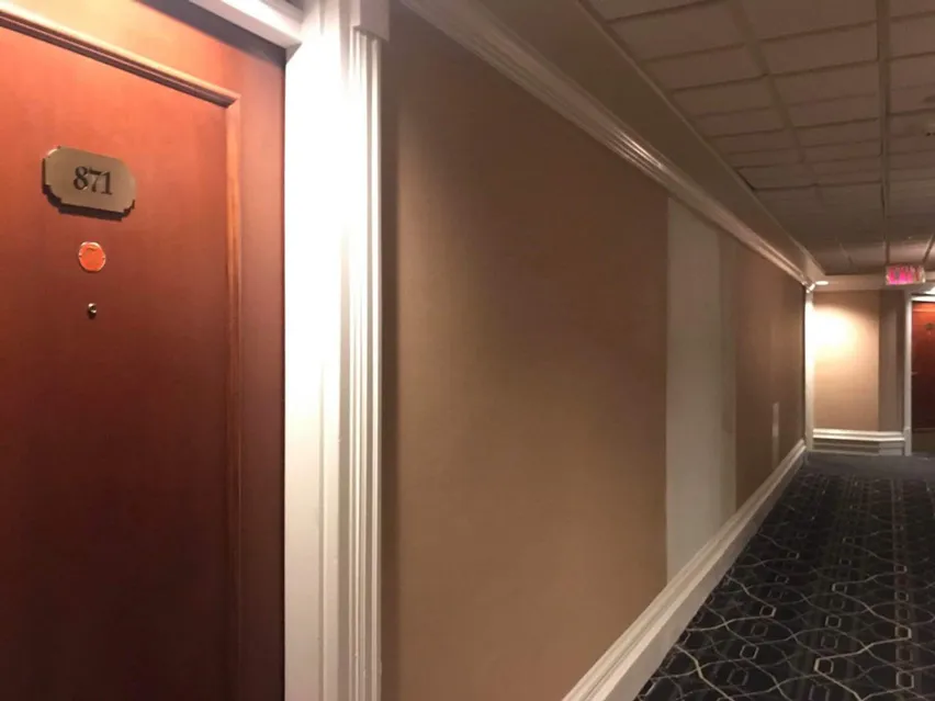 Room No 873 closed by brick and plaster / Image credit: canadahoteldeals4u.blogspot.com